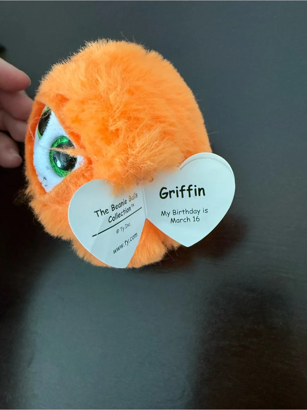 Ty Griffin Orange Fuzzy Monster with Green Sparkle Eyes beanie balls collection
